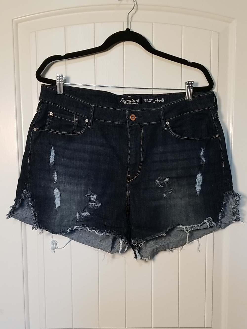 Levi's Signature Distressed Dark Blue Denim Cutoff 5 Pocket Shorts Size 18 W34